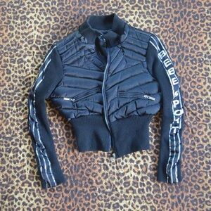 bebe Black Bomber Jacket with Sporty Accents